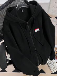 Manfinity Hypemode Sudadera con capucha de manga larga con estampado sencillo para hombres