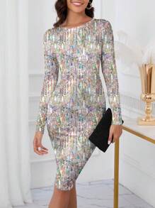 SHEIN Clasi Đầm dài cổ tròn thanh lịch giản dị dành cho nữ, phù hợp cho mùa thu/đông - Nhiều màu - Xem 5