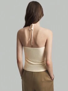 Ontre 女式黄色复古法式抽绳露背上衣，秋季 - 杏色 - 查看 2