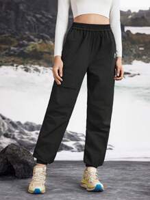 In My Nature Women's Solid Color Elastic Waist Cargo Hiking Pants - Black - View 6