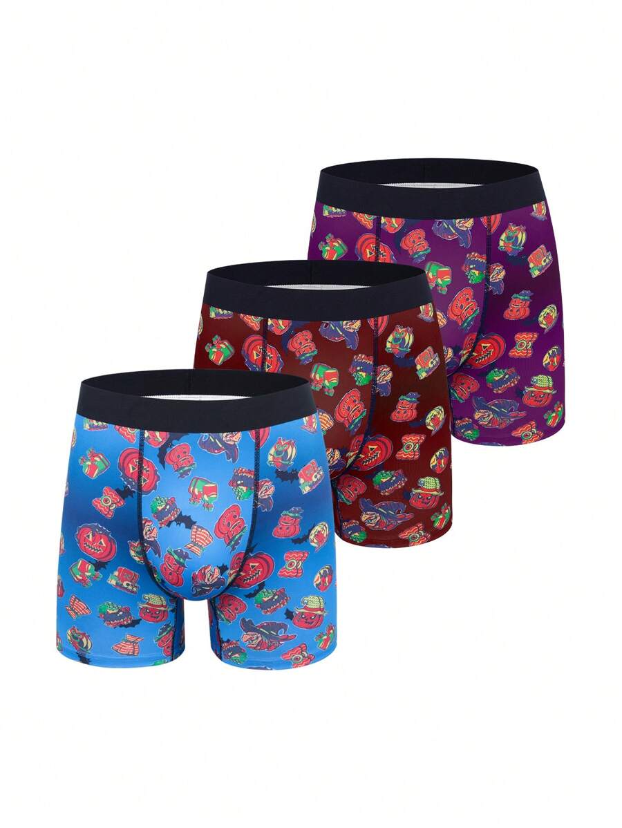 3pcs/Set Men's Halloween Print Boxer Briefs - Multicolor - View 1