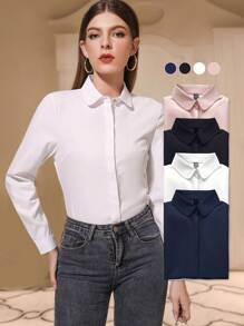 Modelyn Camisa de botones delanteros sólidos, blusas de manga larga