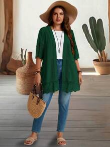EMERY ROSE Cárdigan de diseño de encaje simple de moda de verano para mujer talla grande del campo