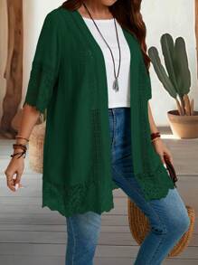 EMERY ROSE Cárdigan de diseño de encaje simple de moda de verano para mujer talla grande del campo