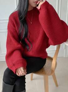 DAZY 女士灯笼袖半高领修身略宽松常规长度毛衣