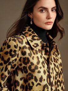 Anewsta Women's Spring Autumn Leopard Print Loose Casual Long Wind Jacket - Coffee Brown - View 4