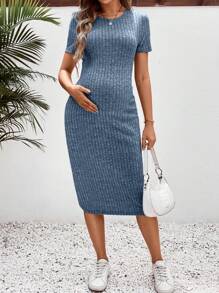 SHEIN 孕妇休闲修身中长款圆领孕妇连衣裙