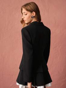 Enchnt Autumn Romantic Women's Black Sparkling Diamond Buttons Long Sleeve Princess Blazer Jacket - Black - View 4