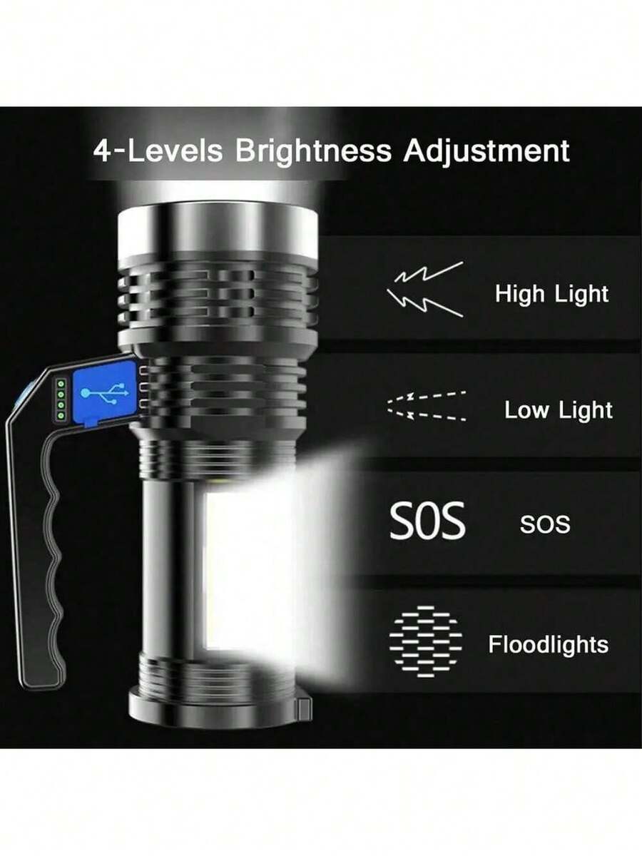 paweinuo 户外COB强光手电筒可充电超亮远射探照灯带侧灯双光源便携防水露营钓鱼照明手提灯