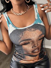 Slaydiva Summer New Casual Street U-Neck Sleeveless All-Over Blue And White Camouflage Big Wave Women's Print Pleated Women's Tank Top On Both Sides - Multicolor - View 1