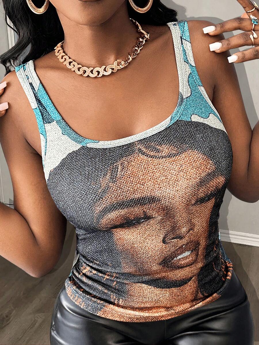 Slaydiva Summer New Casual Street U-Neck Sleeveless All-Over Blue And White Camouflage Big Wave Women's Print Pleated Women's Tank Top On Both Sides - Multicolor - View 1