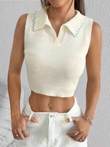 SHEIN Unity Fashionable Solid Color Sleeveless Cropped Sweater Vest For Women