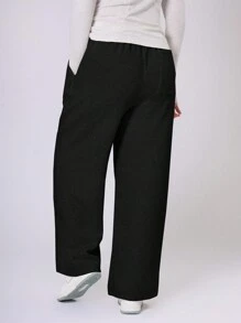 MUSERA Plus Size Women's Casual Solid Color Pocket Wide-Leg Sweatpants Minimalist Everyday Style Casual Comfy - Black - View 2