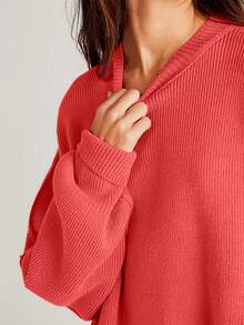 Solid Drop Shoulder Sweater - Red - View 4