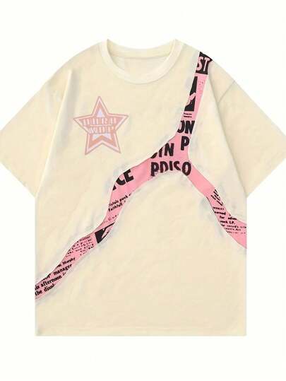 SHEIN Unity Letter & Star Print Round Neck Short Sleeve