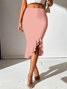 SHEIN SXY Chân váy xếp nếp cao cấp thanh lịch dành cho nữ, thiết kế ôm vừa vặn - Bụi hồng - Xem 5