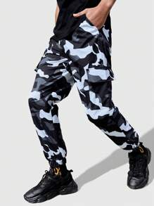 ROMWE MEN Street Life Men Camo Print Cargo Pants, School - Multicolor - View 3