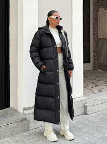 EURMUSE Women's Unique Style Quilted Warm Winter Puffer Long Down Coat - Black - View 4