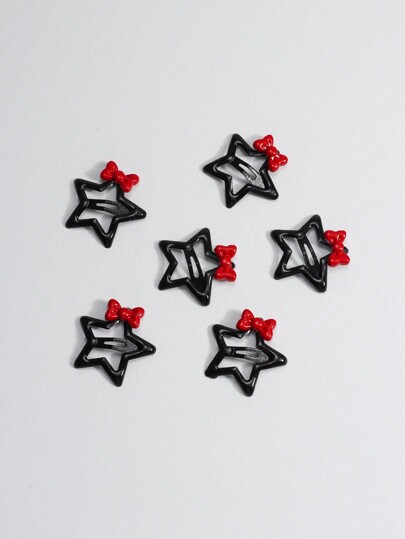 Kawaii 6pcs Cute Black Pentagram & Bow Hair Clips, Suitable For Back To School Gifts And Daily Wear Valentines Claw Clips Hair Claws Hair Barrettes