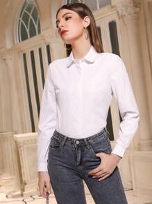 Modelyn Camisa de botones delanteros sólidos, blusas de manga larga