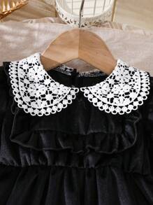 Baby Girl Color Block Lace Patchwork Casual Dress, Spring & Autumn - Black - View 3
