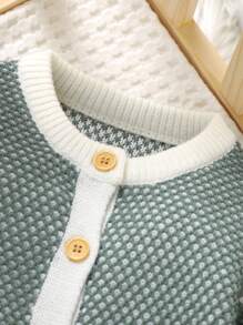 2 件套婴儿柔软针织连体衣、舒适长袖连体衣和配套婴儿鞋，休闲设计，适应宝宝的成长 - 綠色 - 查看 6