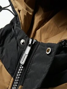 Manfinity Homme Men's Contrast Color Long Sleeve Loose Casual Hooded Padded Coat, Winter