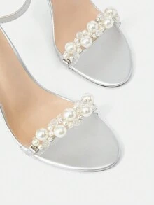 CUCCOO HITCHD Của phụ nữ Pointed Toe , Gót nhọn , Trân châu Dây đeo mắt cá chân , Chóp giầy mở ra Giày cao gót Dép xăng đan - Bạc - Xem 6