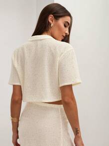 COSMINA Women's Plain Minimalist Daily Short Sleeve Going Out Top - Apricot - View 2