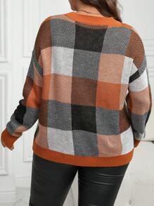 EMERY ROSE Plus Size Women's Patchwork Crew Neck Long Sleeve Pullover Sweater, For Winter Knit Pullover Fall - Multicolor - View 2