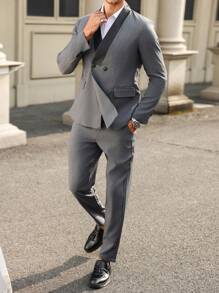 Manfinity Mode 2pcs Men's Front Button Faux Pocket Long Sleeve Shirt And Pants Suit - Dark Grey - View 7