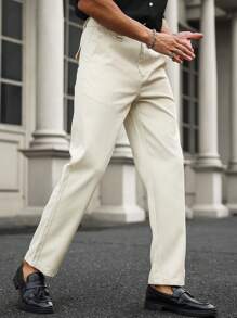 Manfinity Mode Men's Solid Color Casual Pants - Apricot - View 3