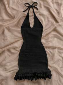 Soleia 度假挂脖露背荷叶边针织连衣裙