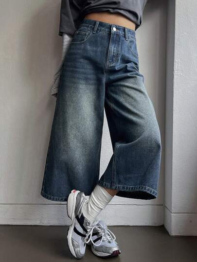 DAZY Women's Loose Fit Denim 3/4 Pants Denim Shorts Women Jeans