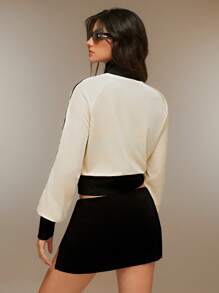 SHEIN Unity Women's Colorblock Collared Cropped Sweatshirt, Spring & Autumn - Multicolor - View 6