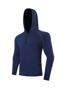 Manfinity Swimmode Men's Solid Color Long Sleeve Hooded Surf T-Shirt