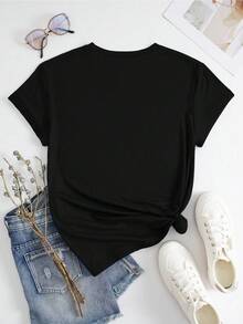 SHEIN LUNE Áo thun ngắn tay in hình hoạt hình phong cách Halloween - màu đen - Xem 2