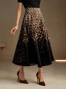 Anewsta 女士都市时尚豹纹渐变黑色女式超长裙