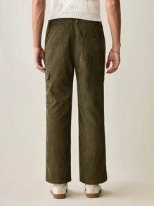 Manfinity VCAY Quần ống đứng lưng thun co giãn thoải mái cho nam Quần nhung kẻ - xanh quân đội - Xem 2