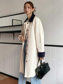 DAZY Chaqueta de mujer de color contrastante de longitud media, abrigos de otoño para mujer - Beis - Ver 5