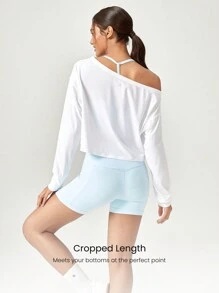 GLOWMODE Pima Cotton Cropped One-Shoulder Drop Shoulder Long Sleeve Tee Daily Casual