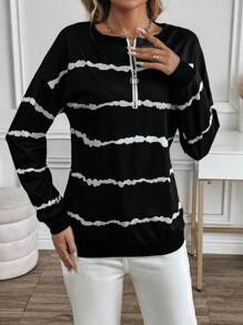 SHEIN LUNE Women's Adjustable Zip-Up Colorblock Sweatshirt For Spring And Summer Fall Sweatshirt - Black - View 6