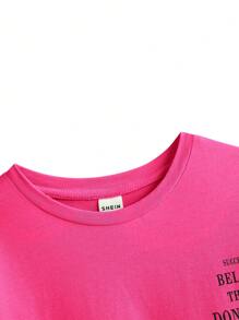 SHEIN Babygirl 可爱针织字母图案长袖上衣和松紧腰裤套装 - 西瓜粉 - 查看 11