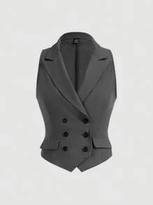 Firerie Women's Dark Gray Suit Vest Top And Long Half-Body Skirt Two-Piece Set,Skirt Two-Piece Set,Suit Vest Two Piece Set,Teacher Clothes,Fall Women Outfits,Perfect For Everyday, Commuting, Dating, Back-To-School Season, Winter, Business Casual, Elegant - Dark Grey - View 6