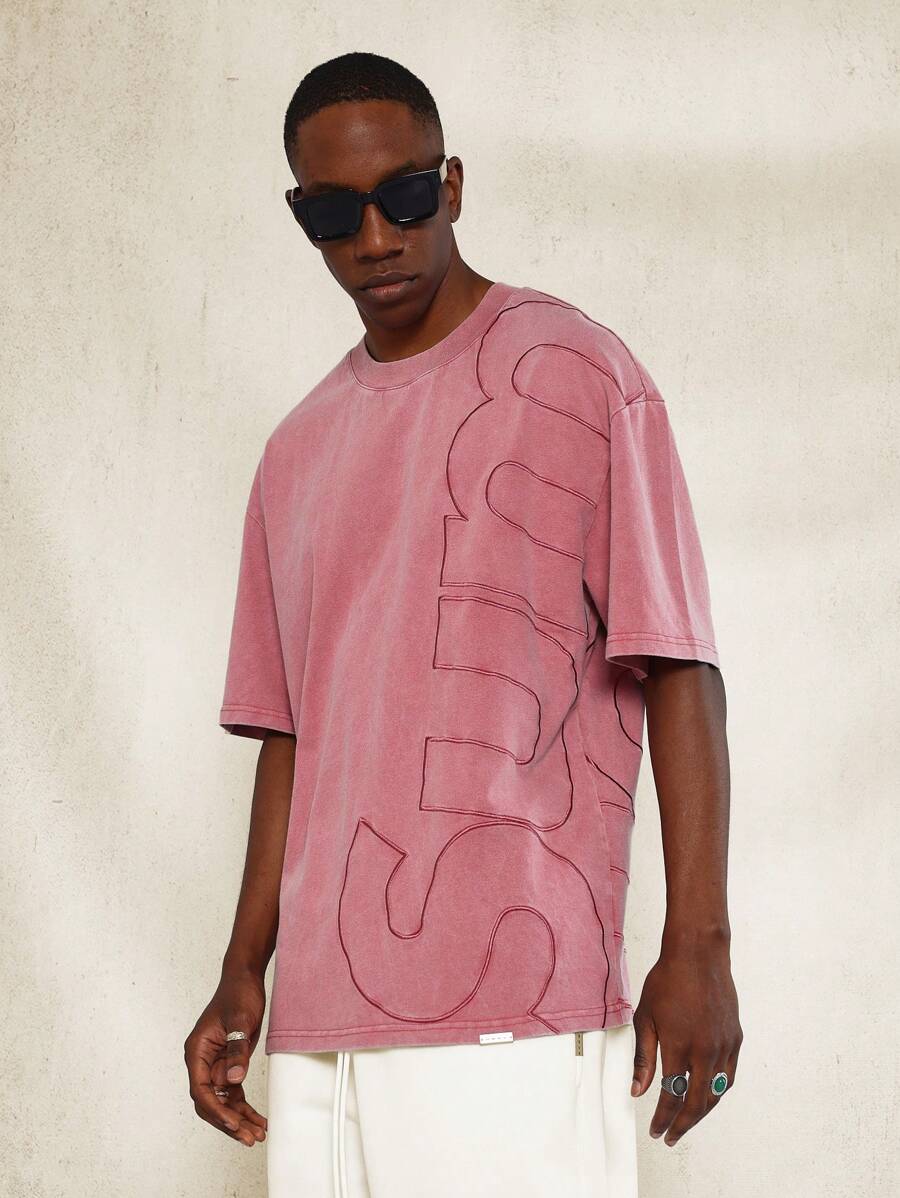 SUMWON Áo thun tay ngắn oversize có thêu - Đỏ - Xem 1