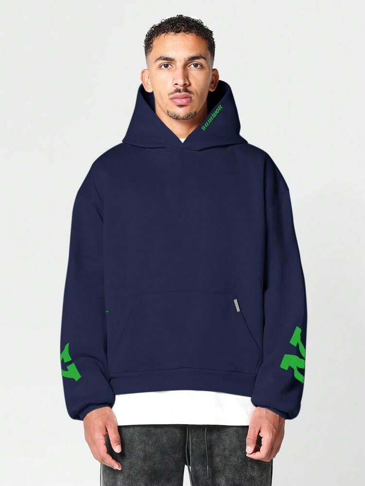 オーバーサイズ ストリートウェア バーシティレタープリント ドローストリング プルオーバー パーカー