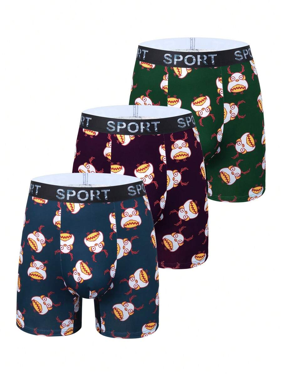 3pcs/Set Men's Cartoon Print Boxer Shorts - Multicolor - View 1