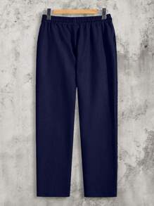 RueChic 100% Cotton Men Embriodery Short Sleeve Regular Shirt & Pants Two-Piece - Navy Blue - View 8