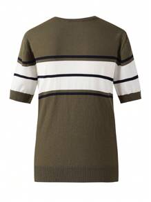 Manfinity Homme Men's Spring & Autumn Casual Color Blocking Short Sleeve Knit Top - Dark Green - View 2