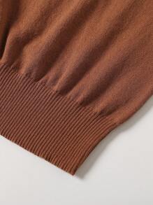 Manfinity Homme Men's Casual Contrast Color Patchwork Short Sleeve Knit Sweater, Spring & Autumn - Rust Brown - View 6